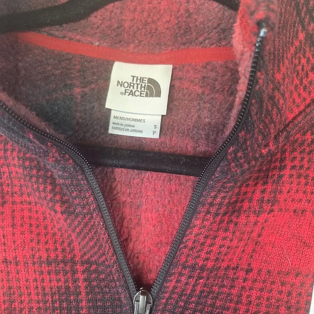 The North Face Plaid Quarter Zip Fleece Pullover Jacket Red Black Mens Small